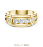 Load image into Gallery viewer, Maylaya Gems 0.585 ct Round Stepped Channel Lab-Grown Diamond Men's Band in yellow gold
