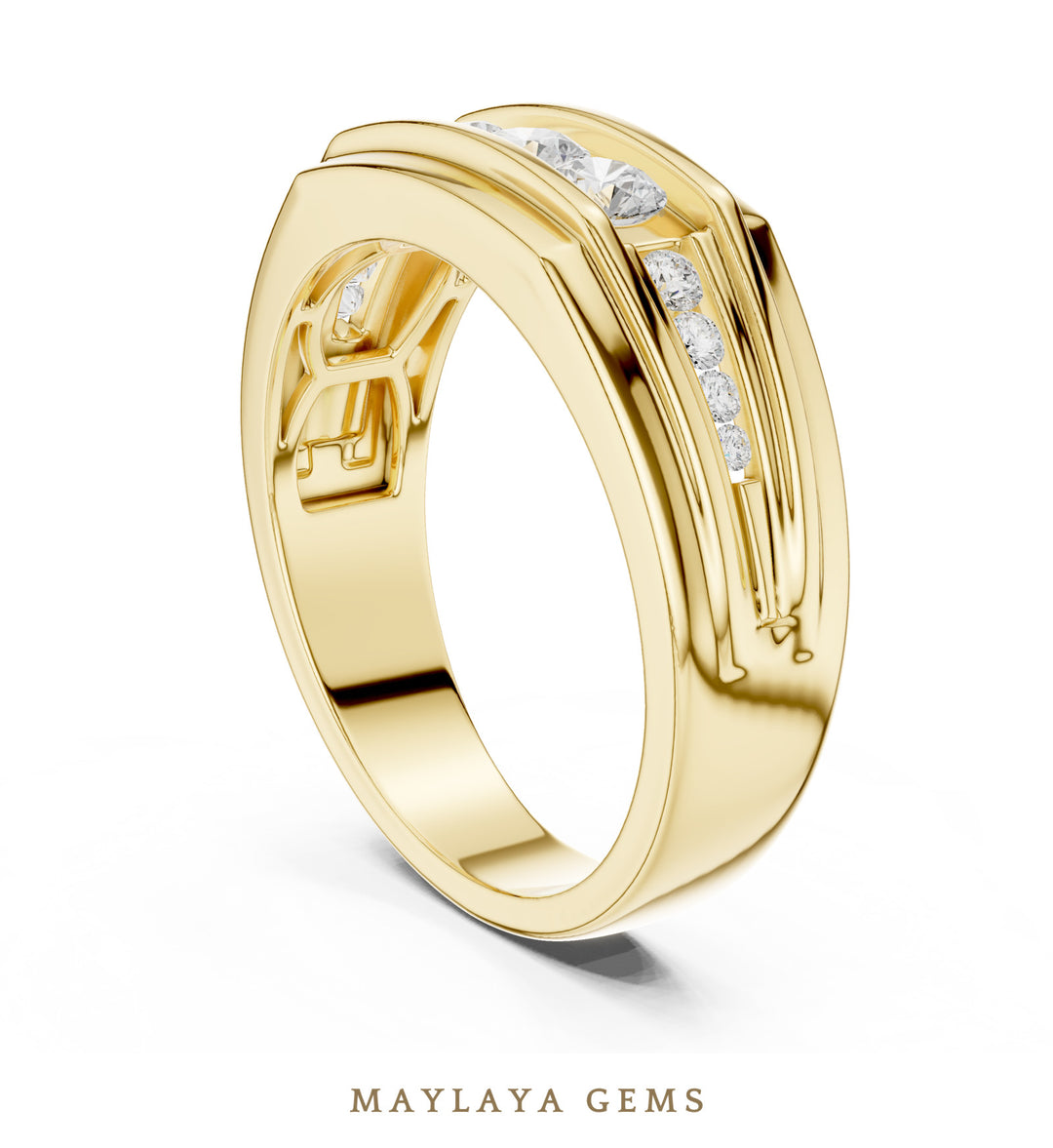 Maylaya Gems 0.585 ct Round Stepped Channel Lab-Grown Diamond Men's Band in yellow gold