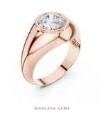 Load image into Gallery viewer, Maylaya Gems 1.920 ct Round Bezel Signet Lab-Grown Diamond Men's Ring in rose gold
