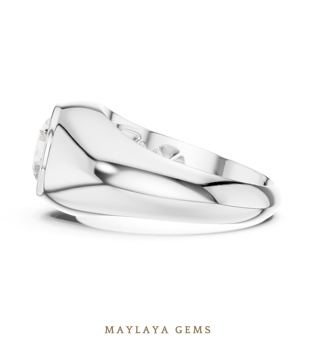 Maylaya Gems 1.920 ct Round Bezel Signet Lab-Grown Diamond Men's Ring in white gold