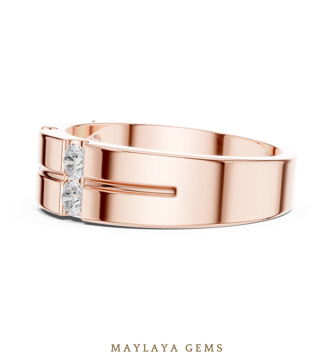Maylaya Gems 0.390 ct Round Paired Channel Lab-Grown Diamond Men's Band in rose gold