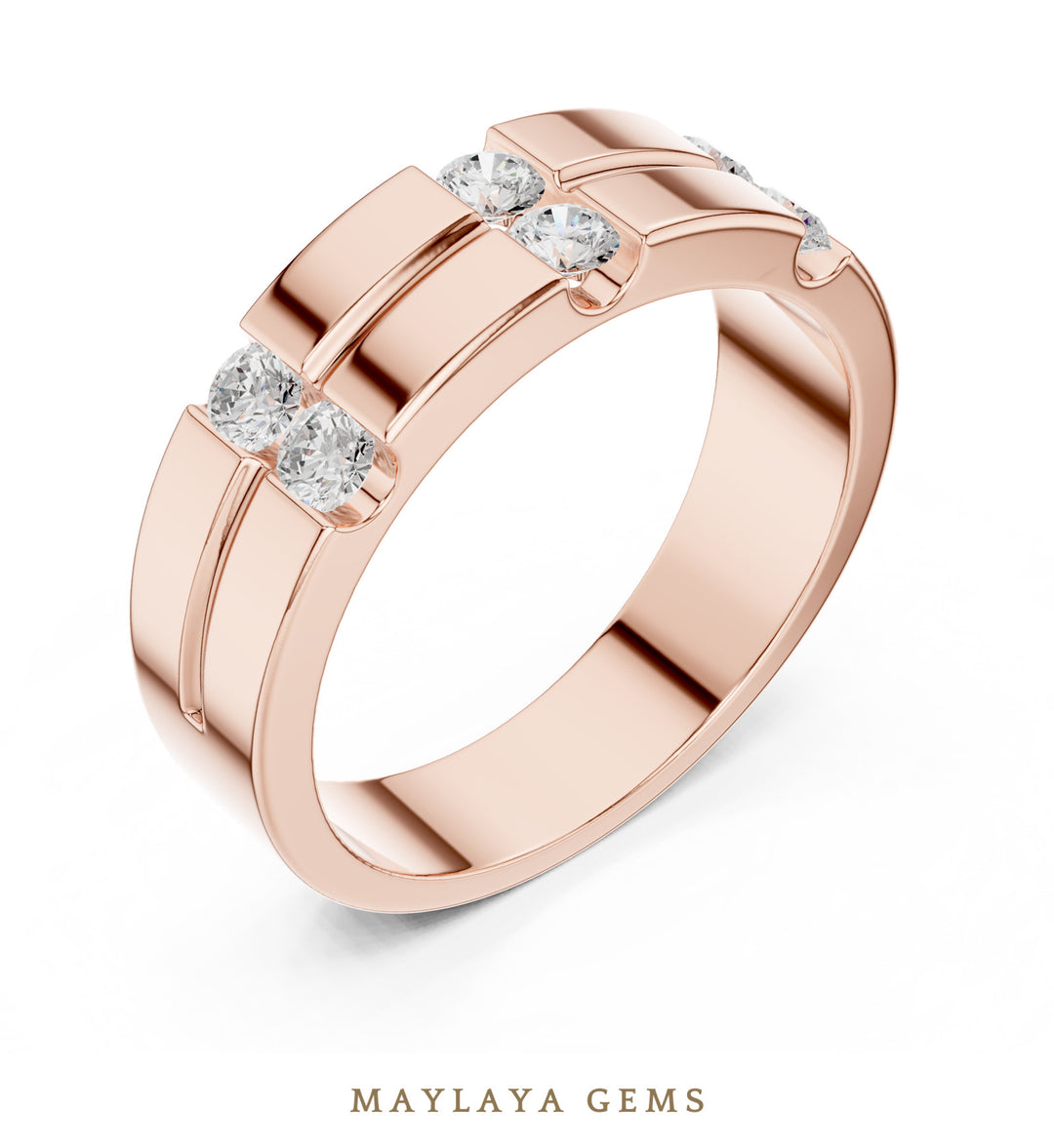 Maylaya Gems 0.390 ct Round Paired Channel Lab-Grown Diamond Men's Band in rose gold