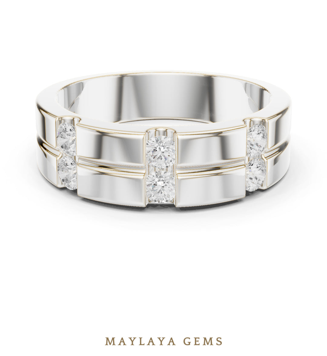 Maylaya Gems 0.390 ct Round Paired Channel Lab-Grown Diamond Men's Band in white gold