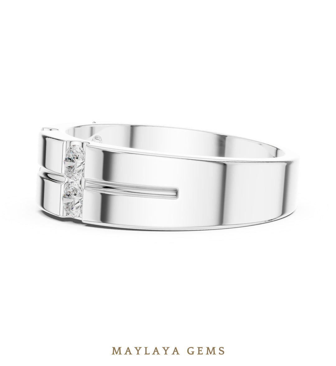 Maylaya Gems 0.390 ct Round Paired Channel Lab-Grown Diamond Men's Band in white gold