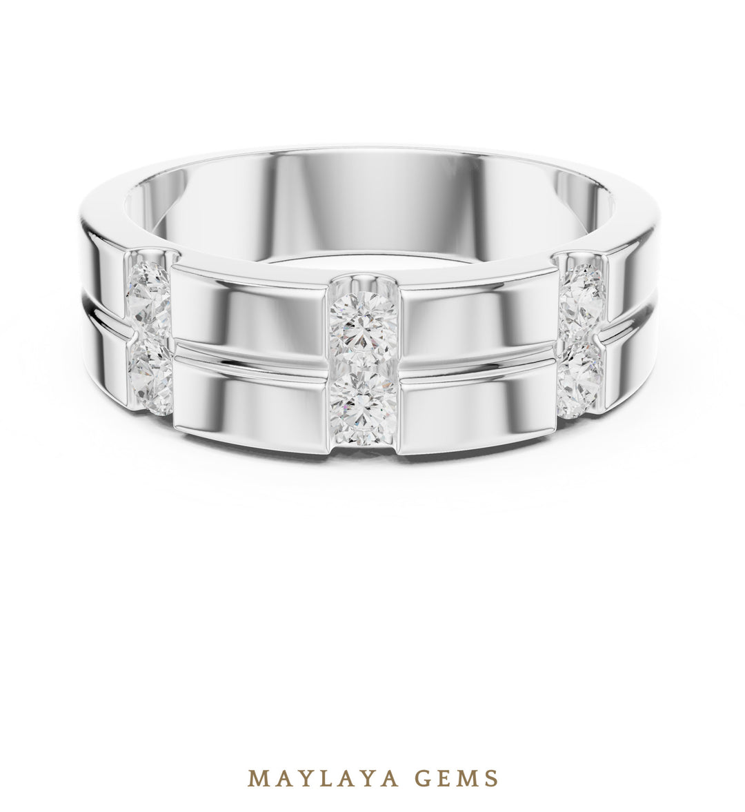 Maylaya Gems 0.390 ct Round Paired Channel Lab-Grown Diamond Men's Band in white gold