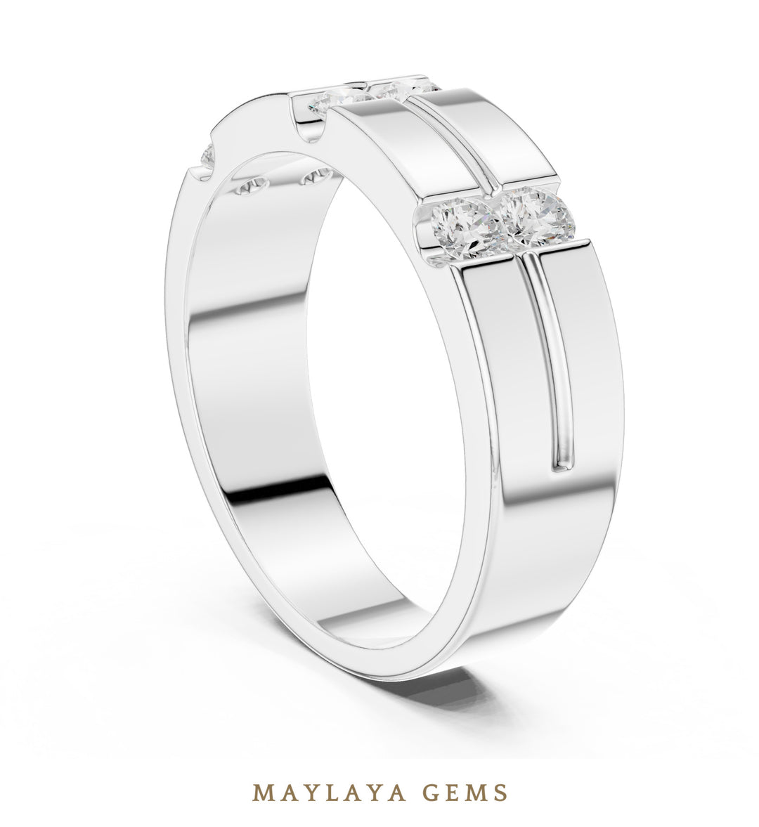 Maylaya Gems 0.390 ct Round Paired Channel Lab-Grown Diamond Men's Band in white gold