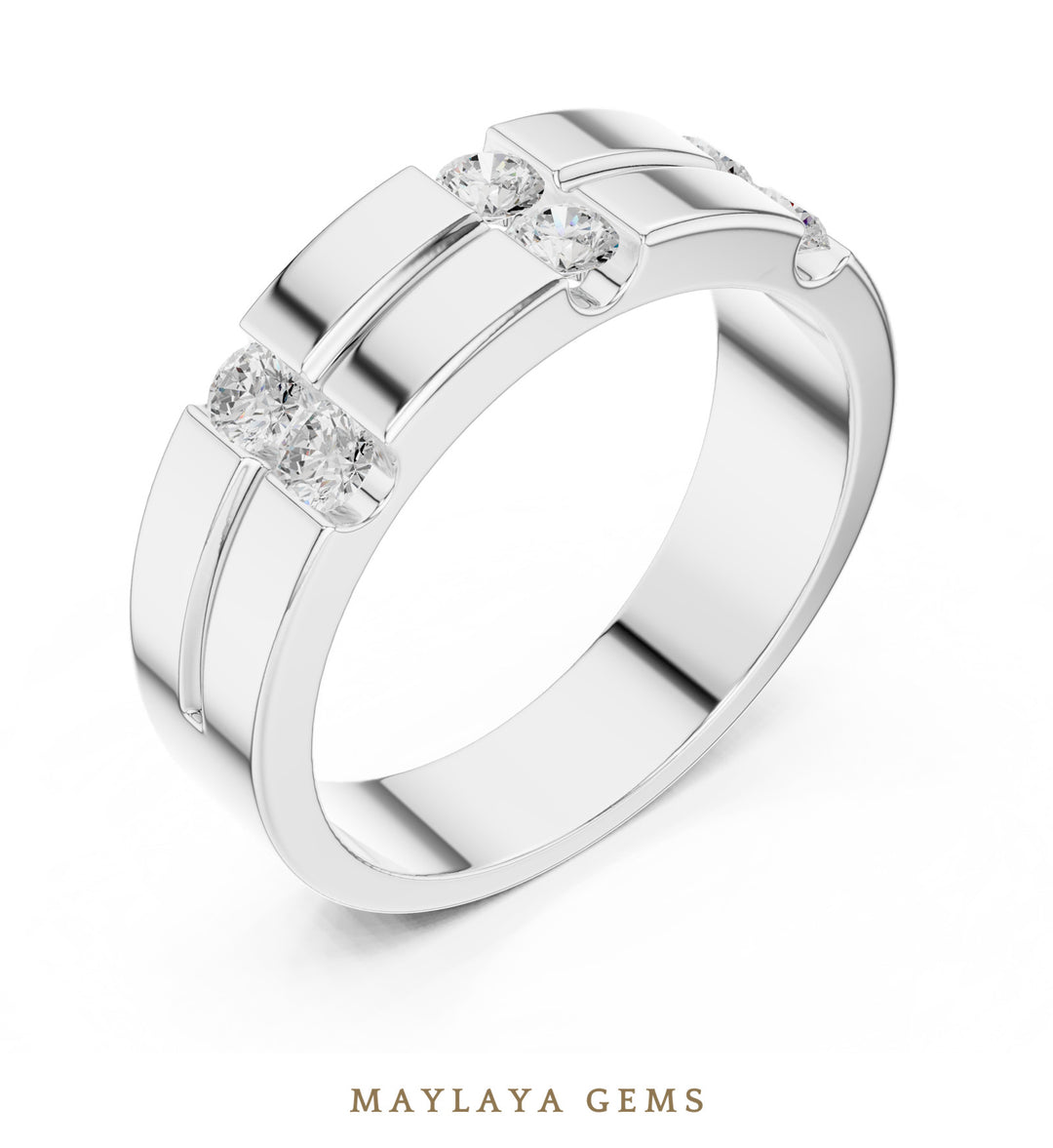 Maylaya Gems 0.390 ct Round Paired Channel Lab-Grown Diamond Men's Band in white gold
