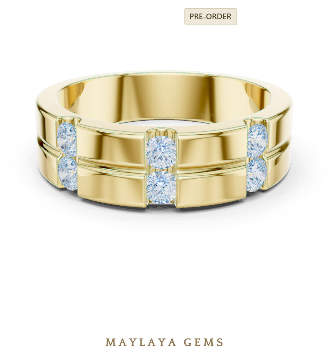Maylaya Gems 0.390 ct Round Paired Channel Lab-Grown Diamond Men's Band in yellow gold