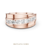 Load image into Gallery viewer, Maylaya Gems 0.880 ct Round Diagonal Channel Lab-Grown Diamond Men's Band in rose gold
