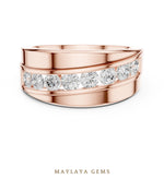 Load image into Gallery viewer, Maylaya Gems 0.880 ct Round Diagonal Channel Lab-Grown Diamond Men's Band in rose gold
