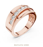 Load image into Gallery viewer, Maylaya Gems 0.880 ct Round Diagonal Channel Lab-Grown Diamond Men's Band in rose gold
