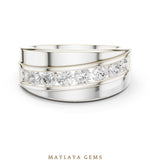 Load image into Gallery viewer, Maylaya Gems 0.880 ct Round Diagonal Channel Lab-Grown Diamond Men's Band in white gold
