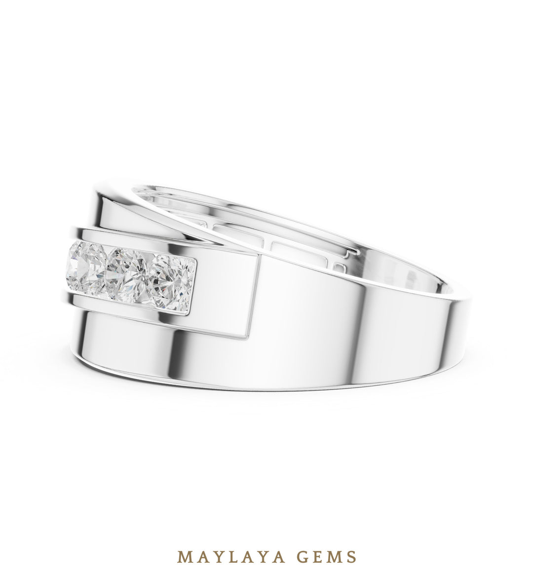Maylaya Gems 0.880 ct Round Diagonal Channel Lab-Grown Diamond Men's Band in white gold