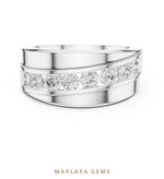 Load image into Gallery viewer, Maylaya Gems 0.880 ct Round Diagonal Channel Lab-Grown Diamond Men's Band in white gold
