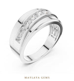 Load image into Gallery viewer, Maylaya Gems 0.880 ct Round Diagonal Channel Lab-Grown Diamond Men's Band in white gold
