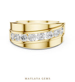 Load image into Gallery viewer, Maylaya Gems 0.880 ct Round Diagonal Channel Lab-Grown Diamond Men's Band in yellow gold
