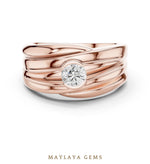 Load image into Gallery viewer, Maylaya Gems 0.470 ct Round Sculpted Rail Lab-Grown Diamond Men's Ring in rose gold
