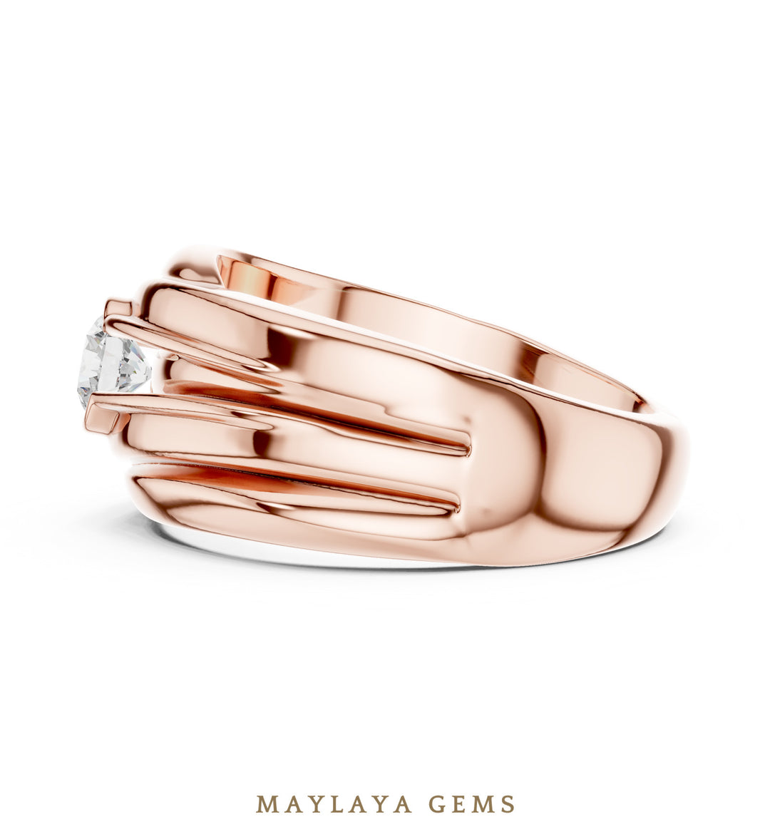 Maylaya Gems 0.470 ct Round Sculpted Rail Lab-Grown Diamond Men's Ring in rose gold