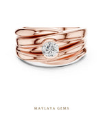 Load image into Gallery viewer, Maylaya Gems 0.470 ct Round Sculpted Rail Lab-Grown Diamond Men's Ring in rose gold
