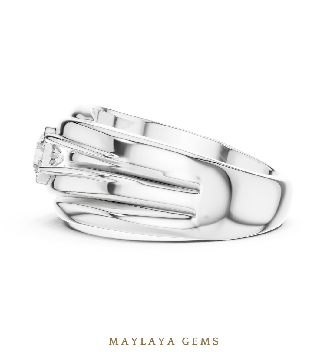 Maylaya Gems 0.470 ct Round Sculpted Rail Lab-Grown Diamond Men's Ring in white gold