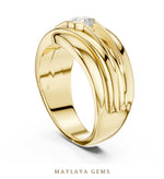Load image into Gallery viewer, Maylaya Gems 0.470 ct Round Sculpted Rail Lab-Grown Diamond Men's Ring in yellow gold
