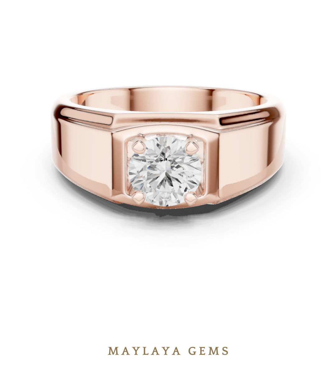 Maylaya Gems 0.850 ct Round Fluted Shoulder Lab-Grown Diamond Men's Ring in rose gold