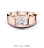 Load image into Gallery viewer, Maylaya Gems 0.850 ct Round Fluted Shoulder Lab-Grown Diamond Men's Ring in rose gold
