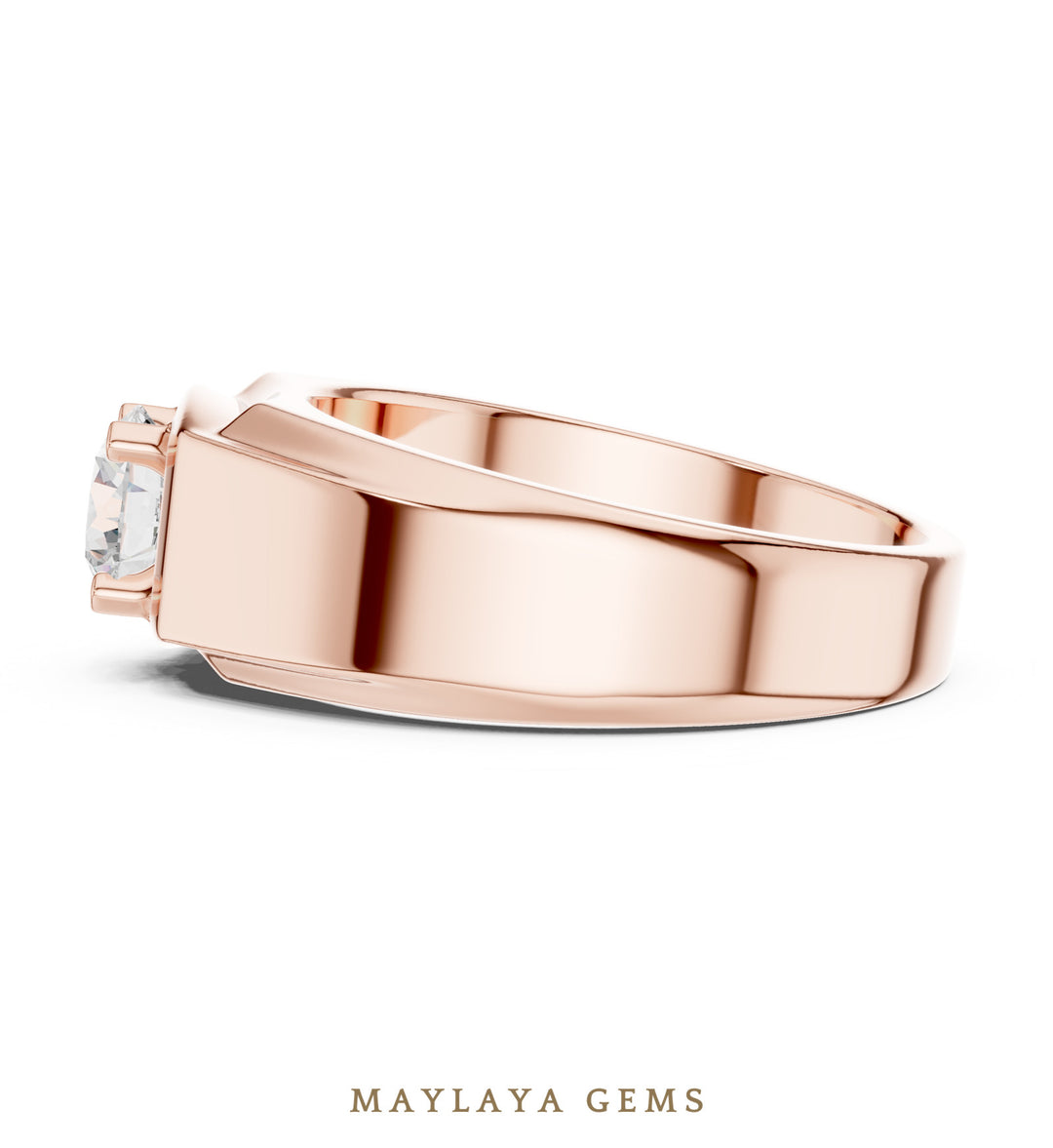 Maylaya Gems 0.850 ct Round Fluted Shoulder Lab-Grown Diamond Men's Ring in rose gold