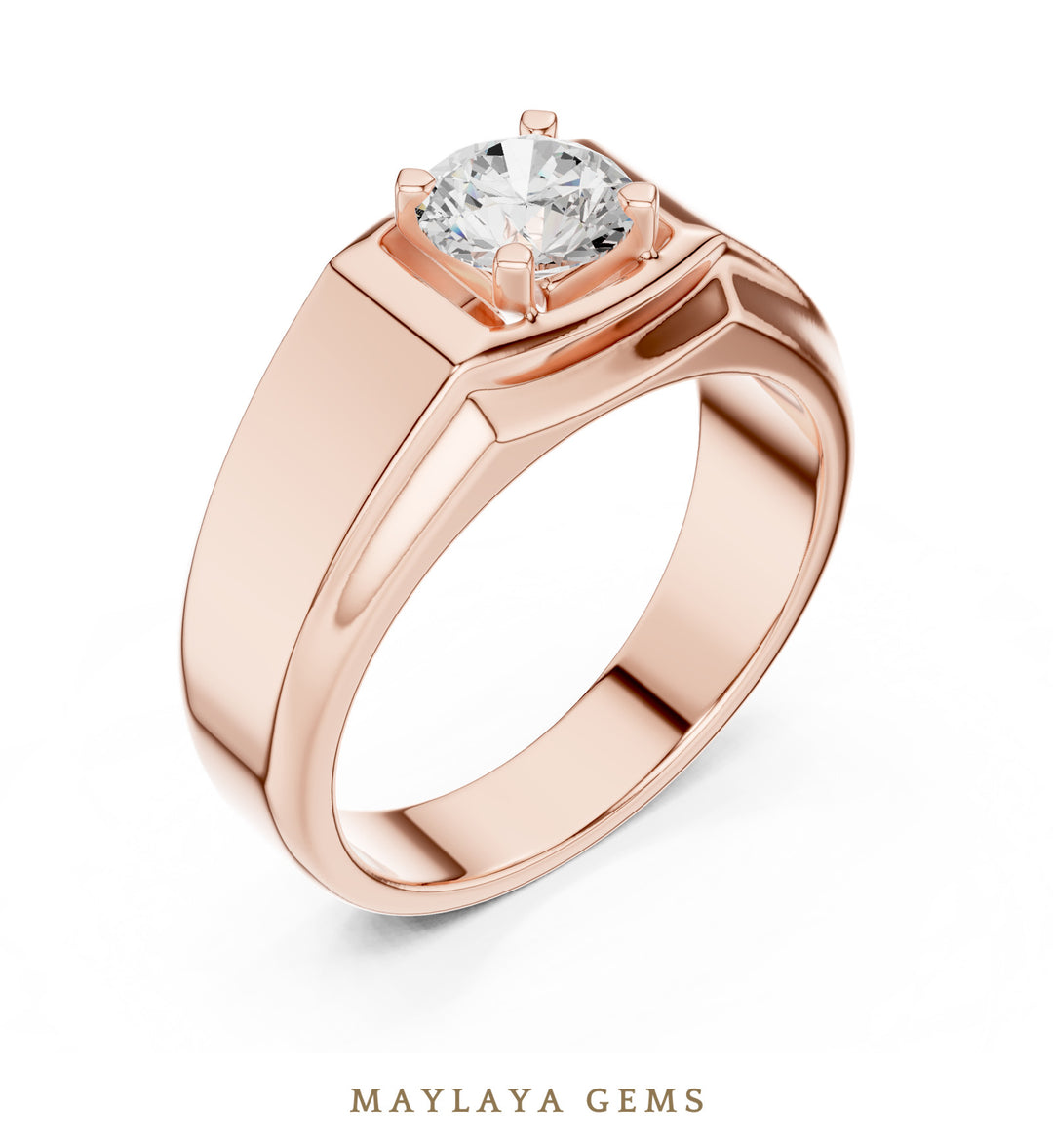 Maylaya Gems 0.850 ct Round Fluted Shoulder Lab-Grown Diamond Men's Ring in rose gold