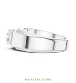 Load image into Gallery viewer, Maylaya Gems 0.850 ct Round Fluted Shoulder Lab-Grown Diamond Men's Ring in white gold
