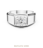 Load image into Gallery viewer, Maylaya Gems 0.850 ct Round Fluted Shoulder Lab-Grown Diamond Men's Ring in white gold
