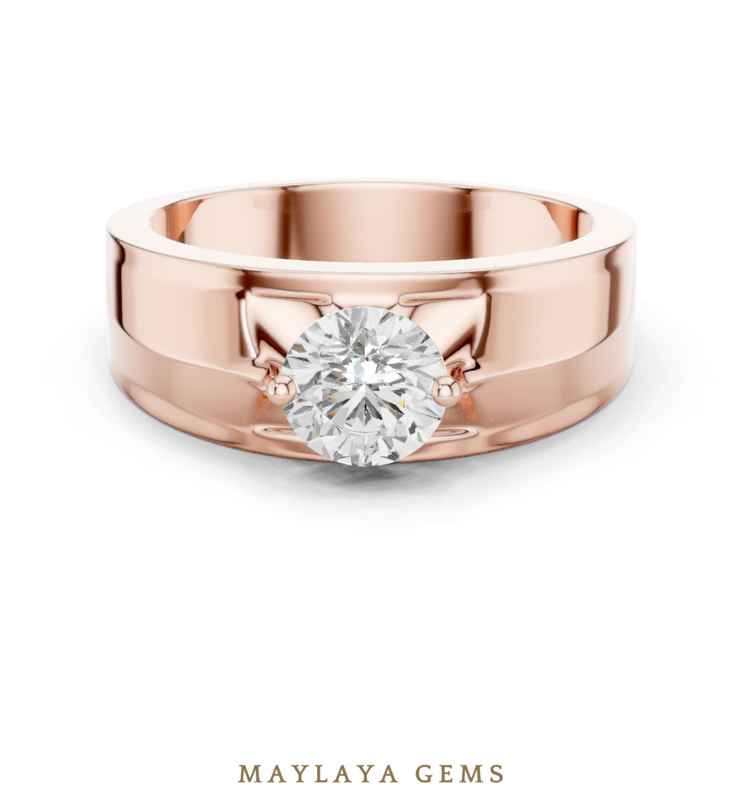 Maylaya Gems 0.850 ct Round Geometric Shoulder Lab-Grown Diamond Men's Ring in rose gold