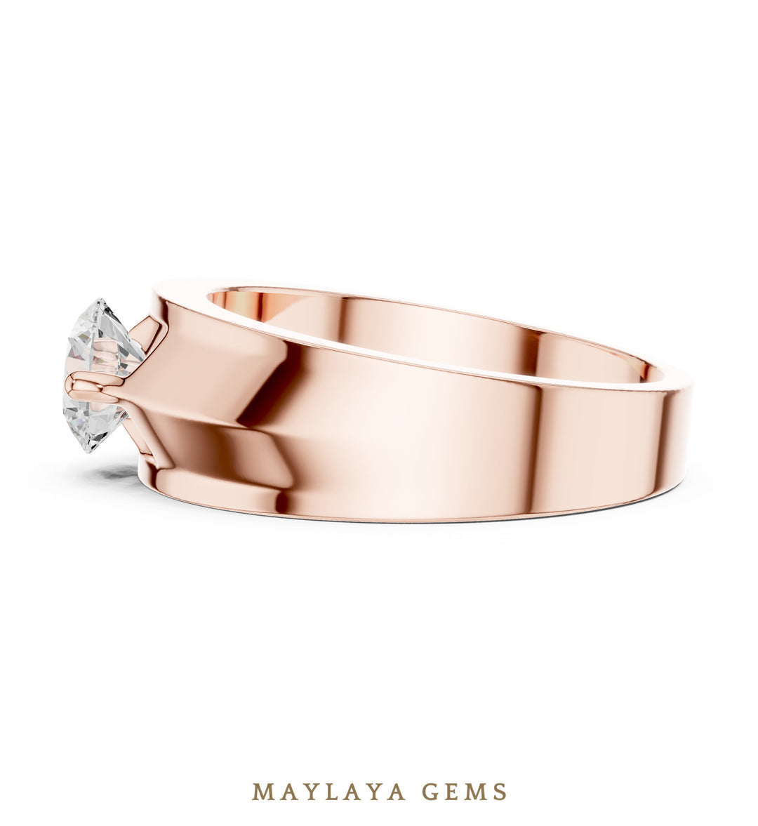 Maylaya Gems 0.850 ct Round Geometric Shoulder Lab-Grown Diamond Men's Ring in rose gold