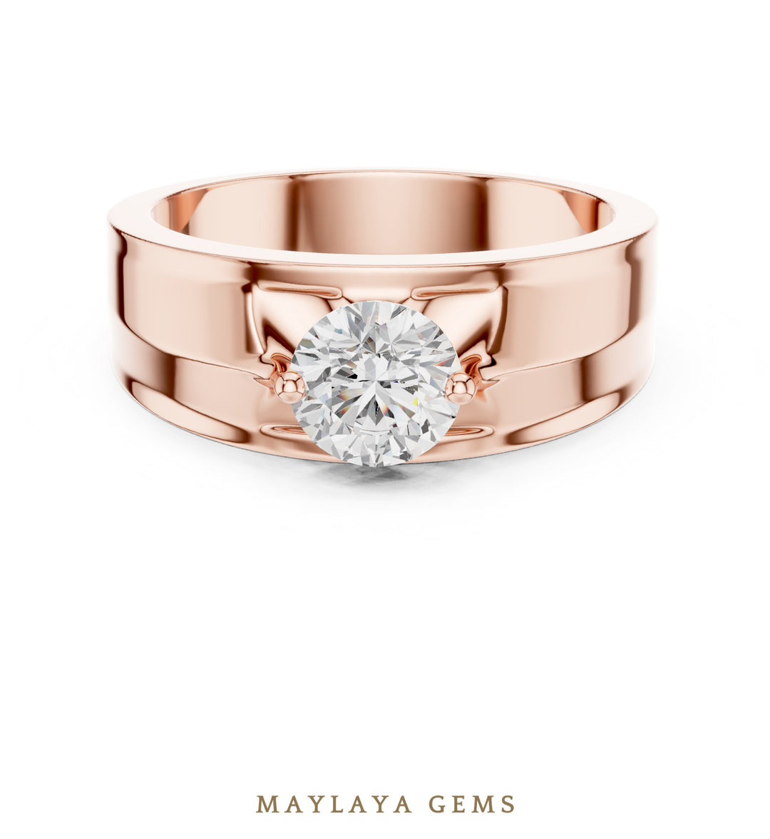 Maylaya Gems 0.850 ct Round Geometric Shoulder Lab-Grown Diamond Men's Ring in rose gold