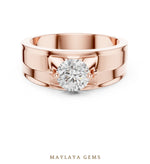 Load image into Gallery viewer, Maylaya Gems 0.850 ct Round Geometric Shoulder Lab-Grown Diamond Men's Ring in rose gold
