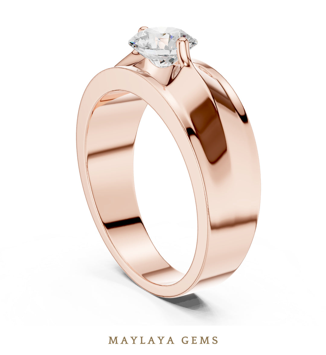 Maylaya Gems 0.850 ct Round Geometric Shoulder Lab-Grown Diamond Men's Ring in rose gold