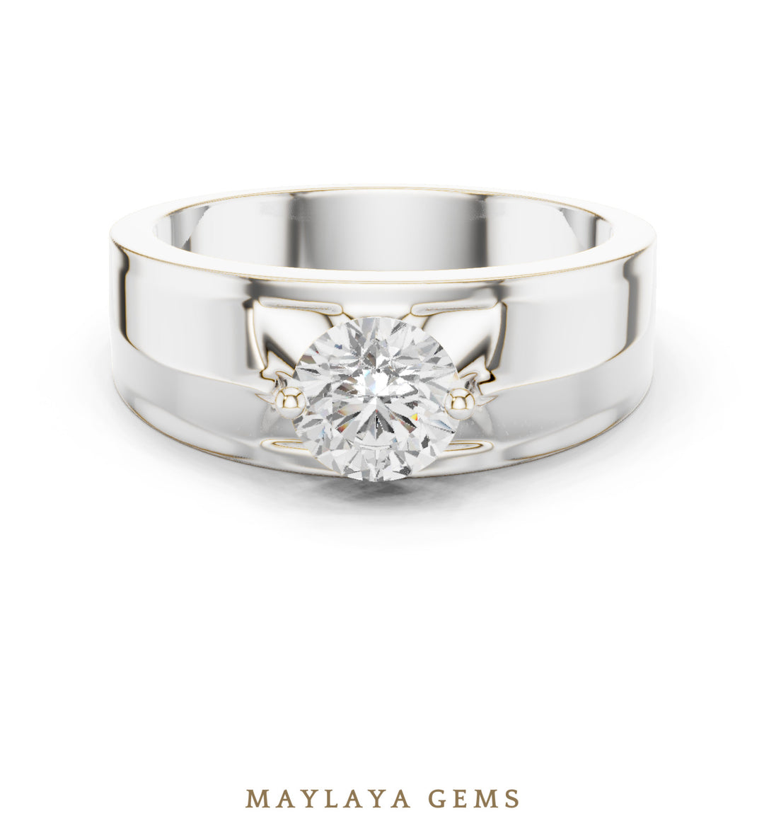 Maylaya Gems 0.850 ct Round Geometric Shoulder Lab-Grown Diamond Men's Ring in white gold