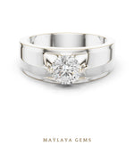 Load image into Gallery viewer, Maylaya Gems 0.850 ct Round Geometric Shoulder Lab-Grown Diamond Men's Ring in white gold
