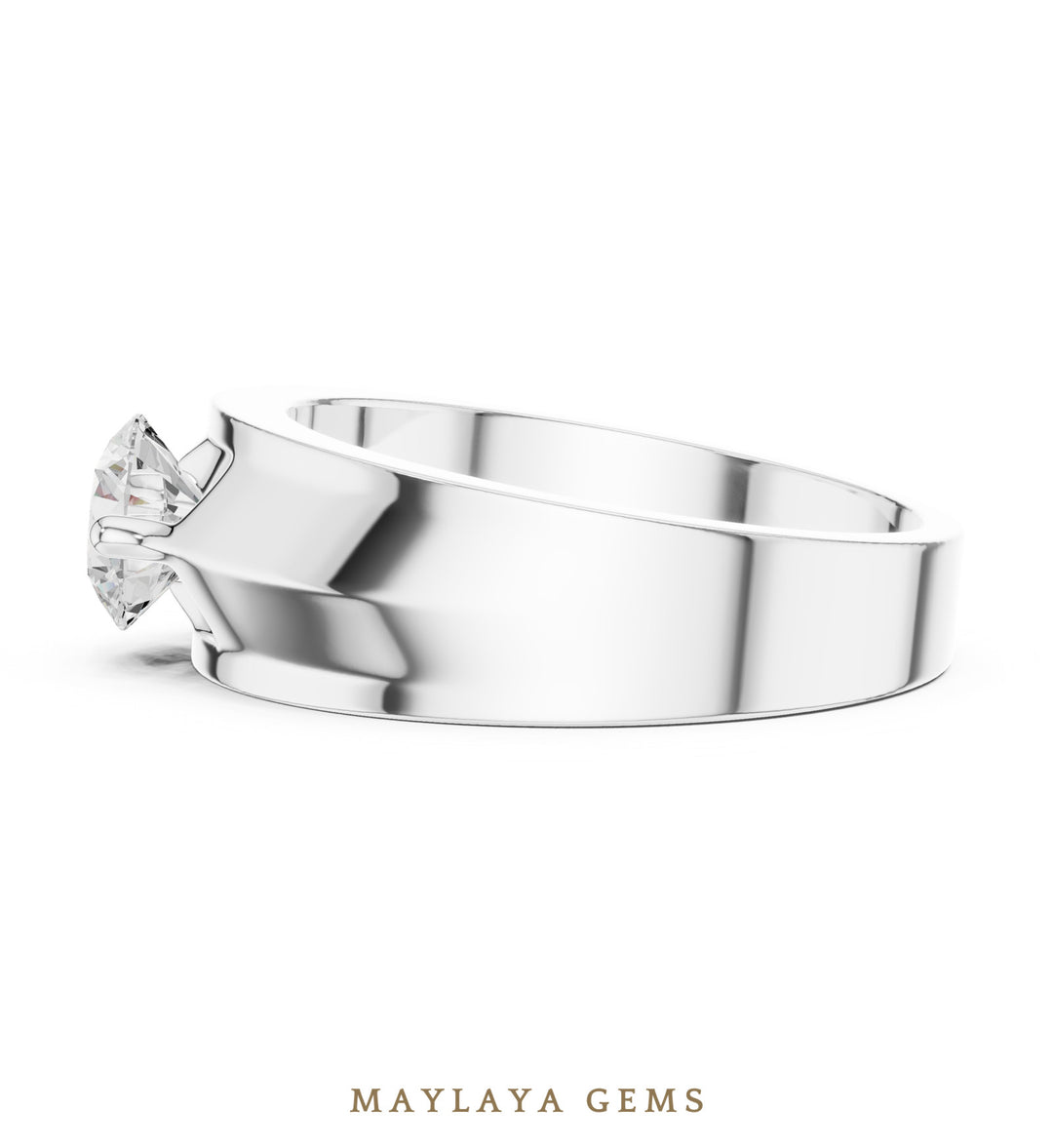 Maylaya Gems 0.850 ct Round Geometric Shoulder Lab-Grown Diamond Men's Ring in white gold