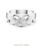 Load image into Gallery viewer, Maylaya Gems 0.850 ct Round Geometric Shoulder Lab-Grown Diamond Men's Ring in white gold
