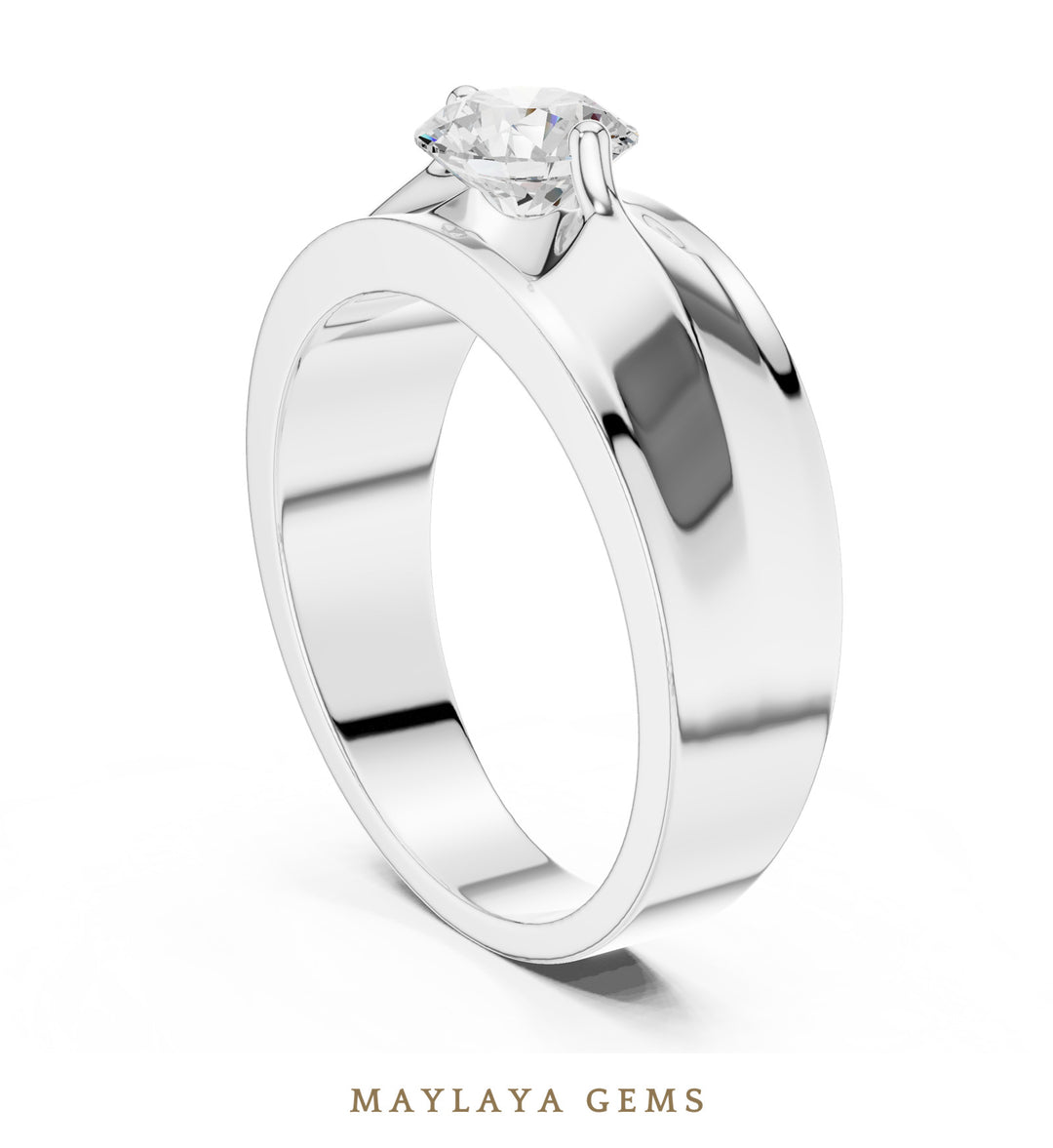Maylaya Gems 0.850 ct Round Geometric Shoulder Lab-Grown Diamond Men's Ring in white gold