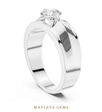 Load image into Gallery viewer, Maylaya Gems 0.850 ct Round Geometric Shoulder Lab-Grown Diamond Men's Ring in white gold
