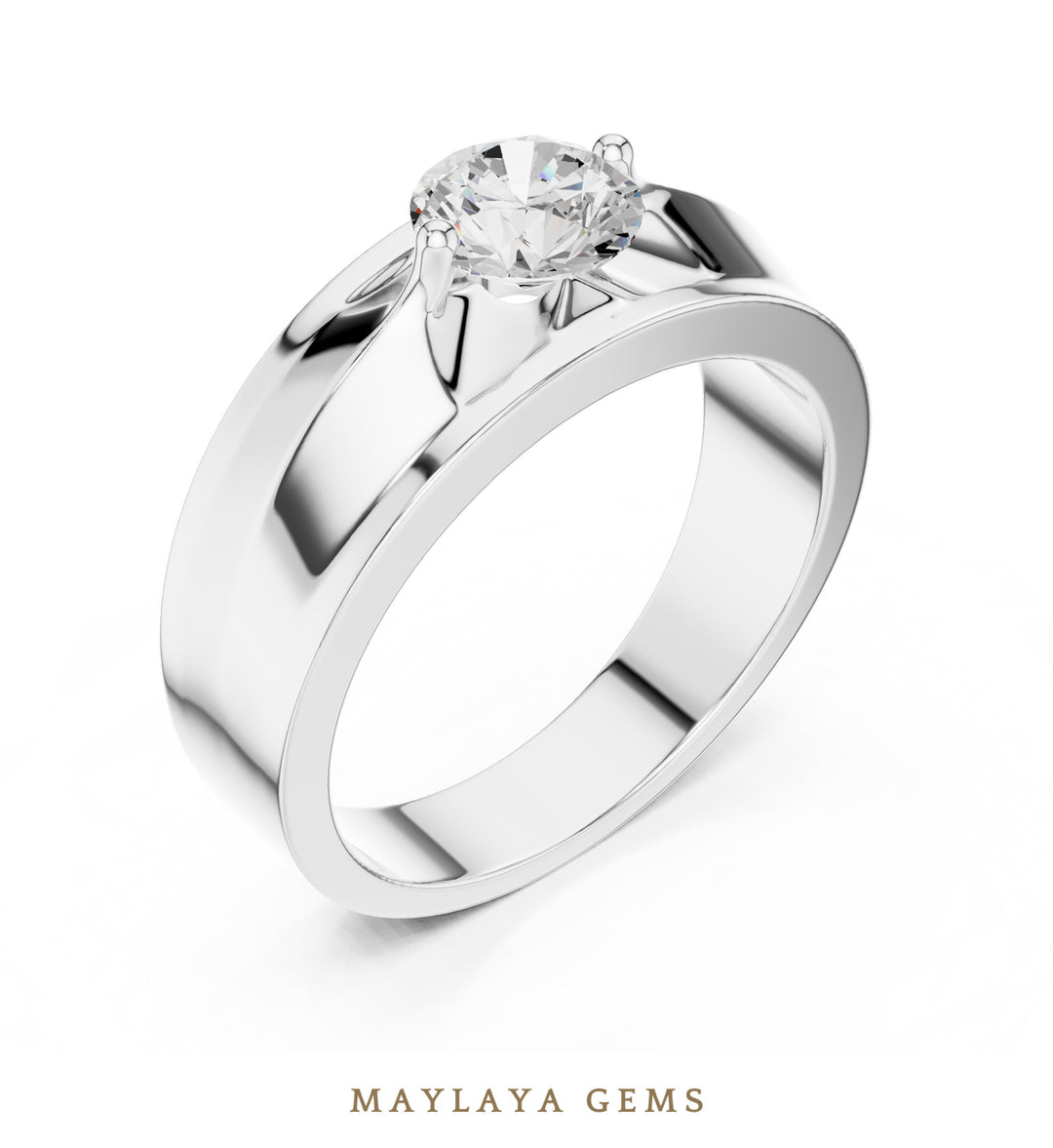 Maylaya Gems 0.850 ct Round Geometric Shoulder Lab-Grown Diamond Men's Ring in white gold