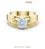 Load image into Gallery viewer, Maylaya Gems 0.850 ct Round Geometric Shoulder Lab-Grown Diamond Men's Ring in yellow gold
