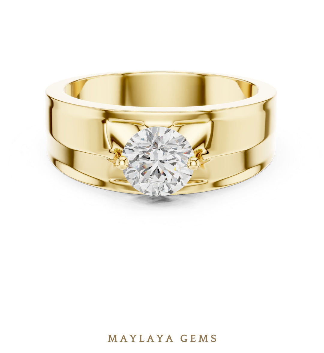 Maylaya Gems 0.850 ct Round Geometric Shoulder Lab-Grown Diamond Men's Ring in yellow gold