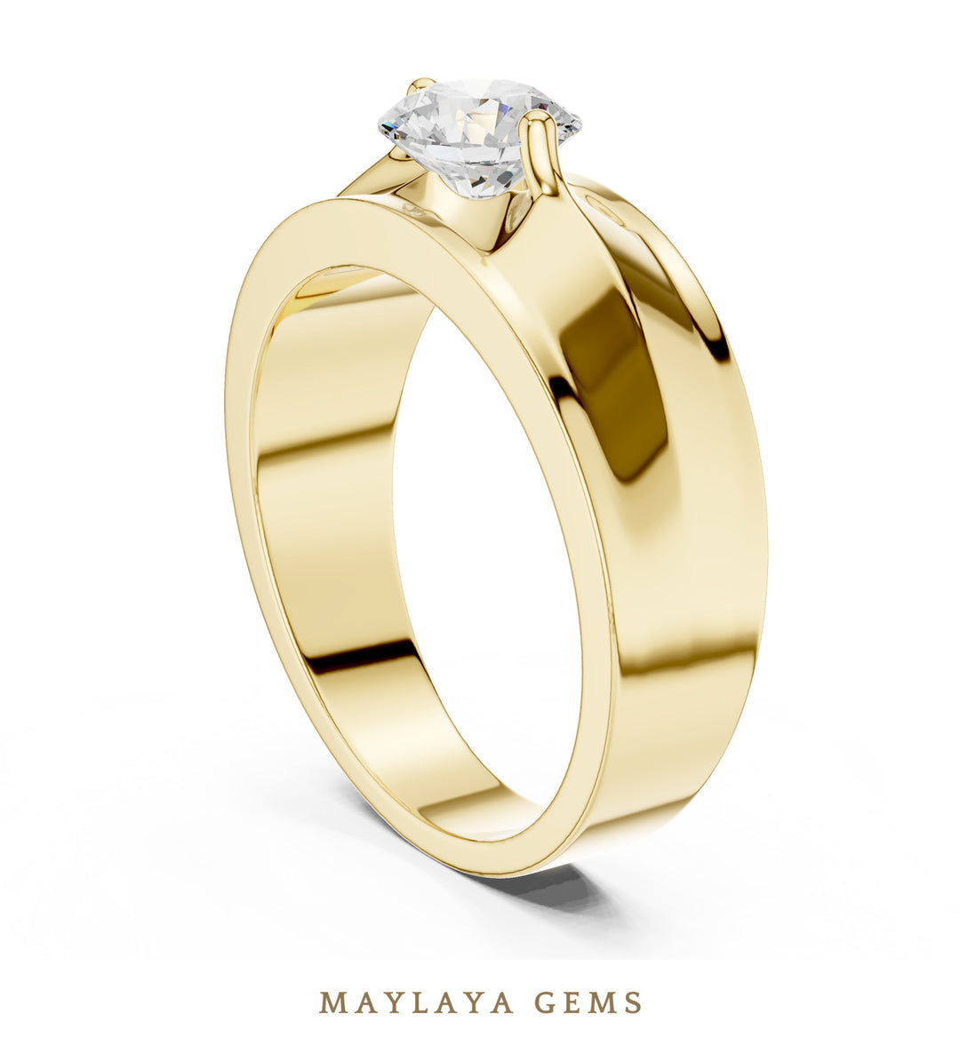 Maylaya Gems 0.850 ct Round Geometric Shoulder Lab-Grown Diamond Men's Ring in yellow gold