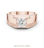 Load image into Gallery viewer, Maylaya Gems 1.000 ct Round Grooved Shoulder Lab-Grown Diamond Men's Ring in rose gold
