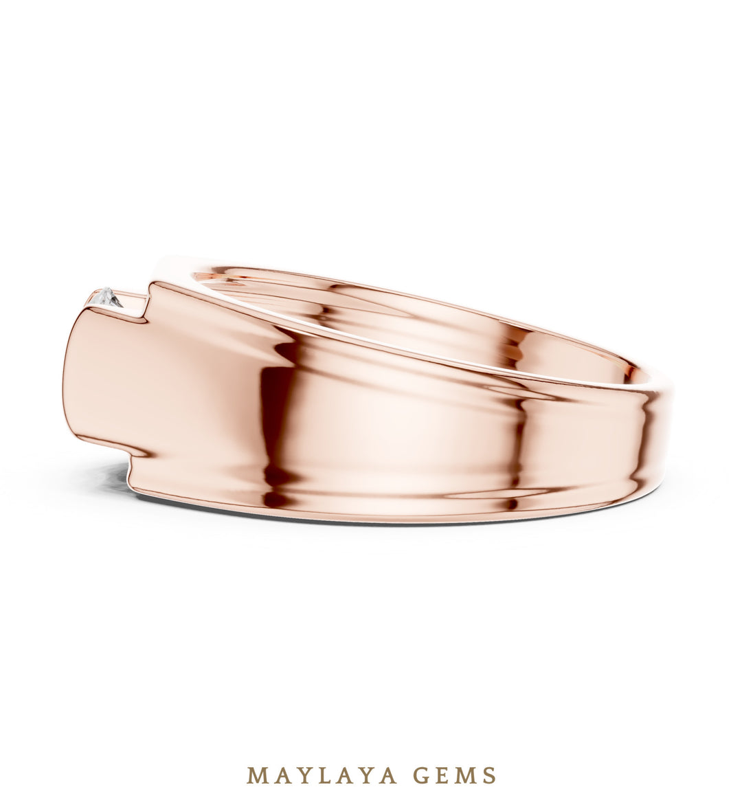 Maylaya Gems 1.000 ct Round Grooved Shoulder Lab-Grown Diamond Men's Ring in rose gold