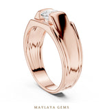 Load image into Gallery viewer, Maylaya Gems 1.000 ct Round Grooved Shoulder Lab-Grown Diamond Men's Ring in rose gold
