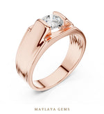 Load image into Gallery viewer, Maylaya Gems 1.000 ct Round Grooved Shoulder Lab-Grown Diamond Men's Ring in rose gold
